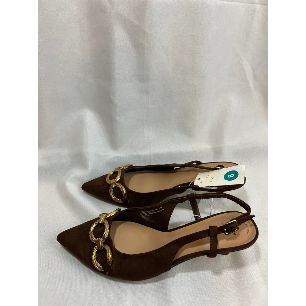 A New Day Womens Brown Faux Suede Chain Link Slingback Kitten Heel Pumps Size 8